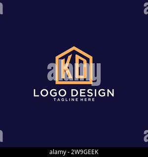 Initial logo KO monogram with home roof hexagon shape design, simple ...