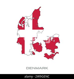 Vector illustration of the flag of Denmark with black contours on a white background Stock Vector