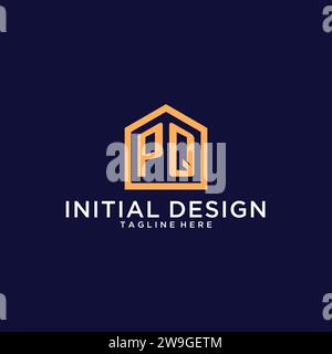 Initial letter PQ logo with home roof hexagon shape design ideas vector ...