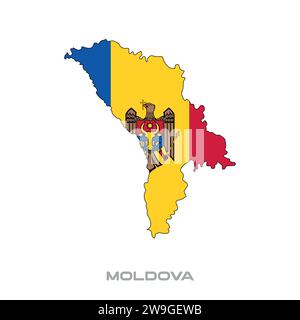 Vector illustration of the flag of Moldova with black contours on a white background Stock Vector