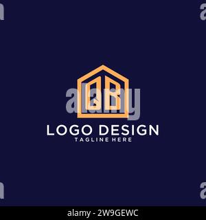 Initials QB logo with abstract home roof hexagon shape, simple and ...