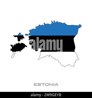 Vector illustration of the flag of Estonia with black contours on a white background Stock Vector