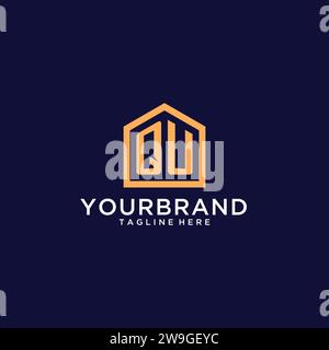 Initial logo QU monogram with home roof hexagon shape design, simple ...