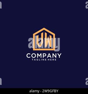 Initial logo VW monogram with home roof hexagon shape design, simple ...
