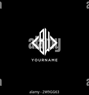 BW initial monogram with rhombus shape logo design ideas Stock Vector