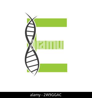 DNA Logo On Letter E Vector Template For Healthcare Sign Stock Vector