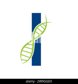 DNA Logo On Letter I Vector Template For Healthcare Sign Stock Vector