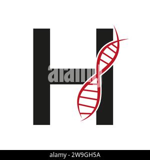 DNA Logo On Letter H Vector Template For Healthcare Sign Stock Vector