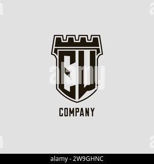 Monogram EW with shield fortress logo design style vector graphic Stock Vector