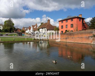 A view across the duck pond to the green in the picturesque village of Finchingfield, Essex, UK Stock Photo