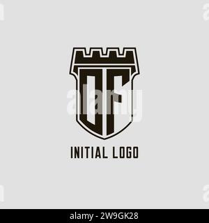 Monogram OF with shield fortress logo design style vector graphic Stock Vector