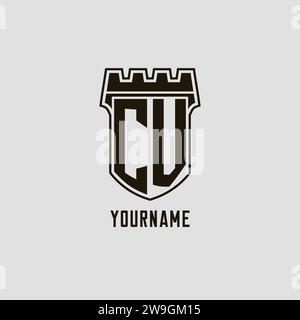 CV logo monogram with fortress castle and shield style design ideas ...