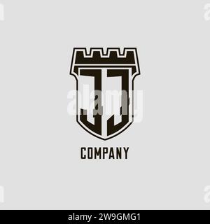 Monogram JJ with shield fortress logo design style vector graphic Stock Vector