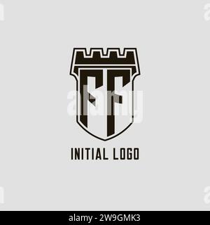 Monogram FF with shield fortress logo design style vector graphic Stock Vector