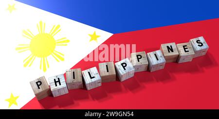 Philippines - wooden cubes and country flag - 3D illustration Stock Photo