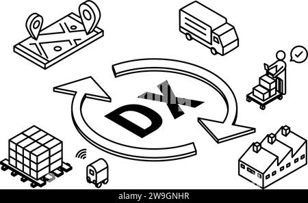 Image of logistics system and DXingSimple isometric illustration Stock Vector