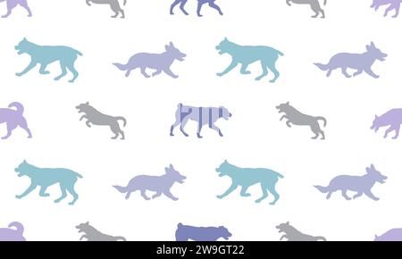 Seamless pattern. Silhouette dogs different breeds in various poses. Isolated on a white background. Endless texture. Design for fabric, decor, print. Stock Vector