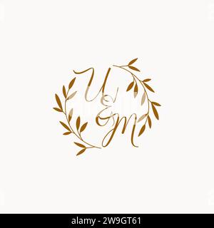 UM initial wedding monogram logo design Stock Vector