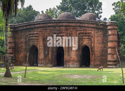 Front view of ancient nine dome mosque in Bagerhat UNESCO World Heritage site, Bangladesh Stock Photo