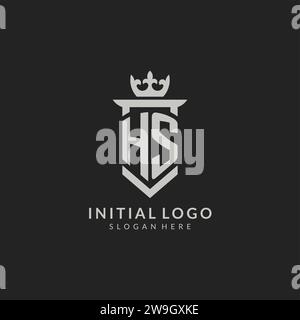HS monogram logo initial with crown and shield guard shape style vector ...