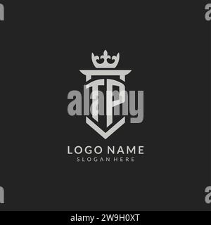 TP monogram logo initial with crown and shield guard shape style vector ...