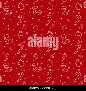 Christmas seamless pattern with cute red and green gifts, balls