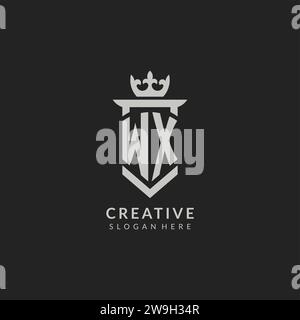 WX monogram logo initial with crown and shield guard shape style vector ...