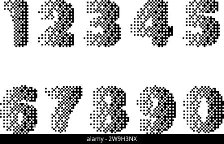 Set of halftone pixel digits. Vintage decorative number, digit. Numeral with noisy texture for technology design, logo icon. Vector illustration. Stock Vector