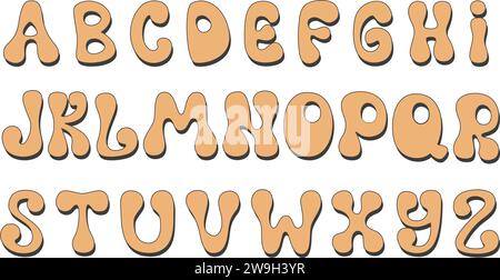 Groovy font clip art illustration. Hand drawn letters in retro style from the 60s,70s and 80s. Soft blown letters of English alphabet, vector illustra Stock Vector
