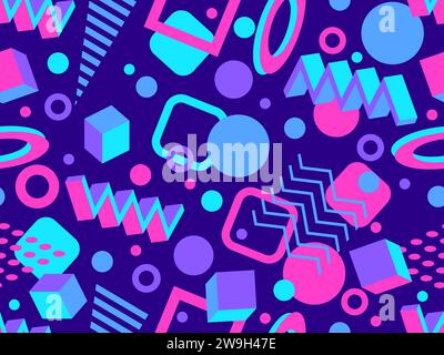 Memphis seamless pattern with 3d geometric shapes in 80s style. Colorful geometric pattern. Design of promotional products, wrapping paper and printin Stock Vector