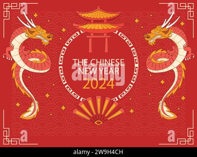 Chinese new year 2024 lucky red envelope money pocket on color background  for the year of the Dragon (Translation : happy Chinese new year 2024, year  Stock Vector Image & Art - Alamy