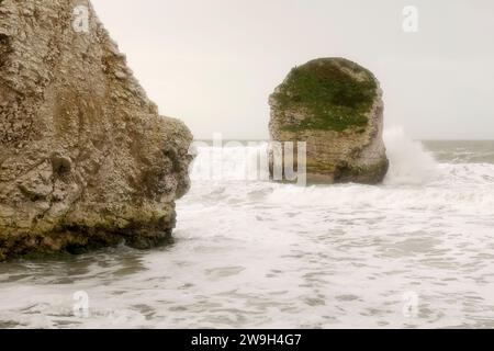 Freshwater Bay, Totland. 28th December 2023. Storm force winds from Storm Gerrit hit the Isle of Wight yesterday and overnight. Large waves, high gusts of wind and sea foams were some of the hazards that continued today at the beach. Credit: james jagger/Alamy Live News Stock Photo