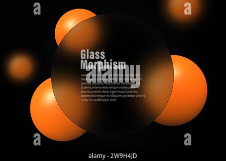 Mockup in glass morphism style. Glass transparent round banner. Mobile app. 3D realistic vector. Black background. Stock Vector