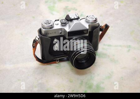 Zenith brand photography camera with lens and leather cover Stock Photo