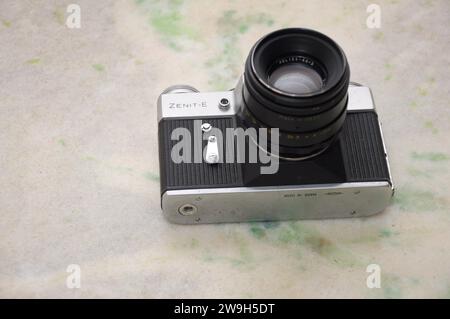 Zenith brand photography camera with lens and leather cover Stock Photo