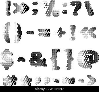 Set of pixel punctuation marks with noisy texture. Symbols and punctuation marks with noisy texture for technology design, logo icon. Vector illustrat Stock Vector