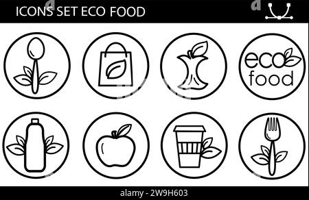 Line Icon Set of Healthy Food, Vegan food. Contains such Icons as Lactose, Gluten and Sugar Free, non GMO, Palm oil and more, icons collection Stock Vector