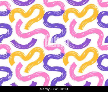 Bright Grunge scribble wallpaper print with squiggles and wavy brushes bold lines. Charcoal drawn curved strokes and marker wavy lines. Organic rough Stock Vector