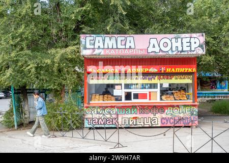 Samsa doner fast food street kiosk in a park in Aqtobe Kazakhstan Stock Photo