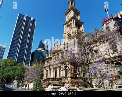 Front view of Sydney Town Hall on a bright sunny spring day in November Stock Photo