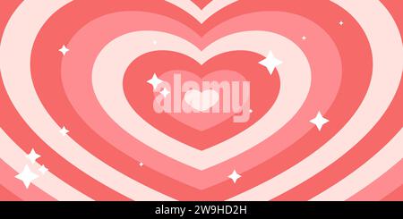 A tunnel of concentric hearts for a romantic and whimsical experience. Decorated with bright shining and glittering stars Stock Vector