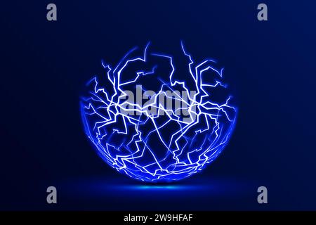 Electric ball with blue energy discharge strikes, round lightning or ...