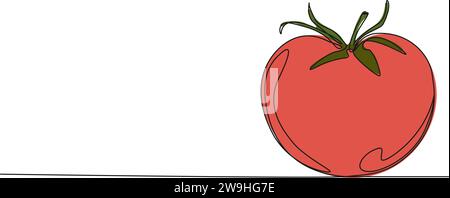 continuous single line drawing of ripe tomato, line art vector illustration Stock Vector