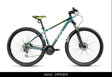 29er mountain cross country bicycle isolated on white. Brand new bike for offroad riding. Active sport concept. Stock Photo