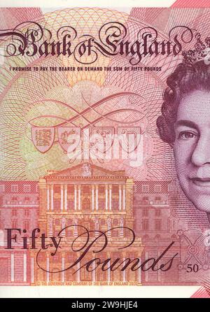 Detail of a fifty pound note from the Bank of England. This is the ...