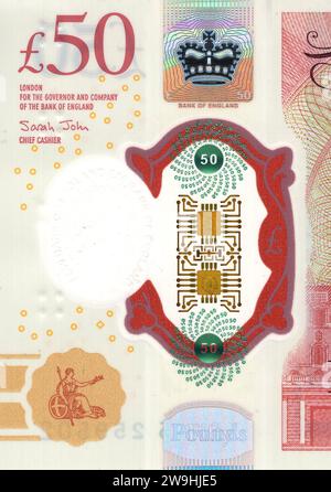 Detail of a fifty pound note from the Bank of England. This is the ...