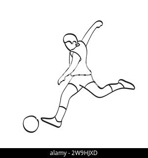 man kicking soccer ball illustration vector hand drawn isolated on white background Stock Vector