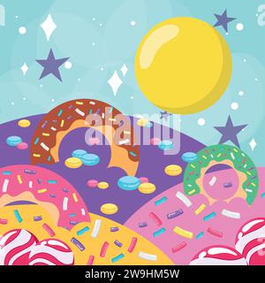Colored candy land landscape view Vector Stock Vector