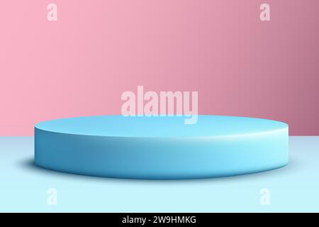 Realistic 3D blue cylindrical podium. Abstract minimal scene for product display, advertising display. Stock Vector