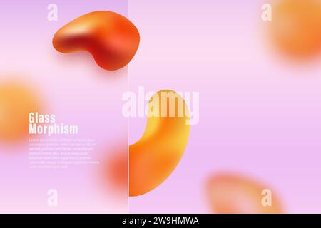 Background in glass morphism style. Translucent banner, frosted glass and colored, liquid abstract shapes. Stock Vector